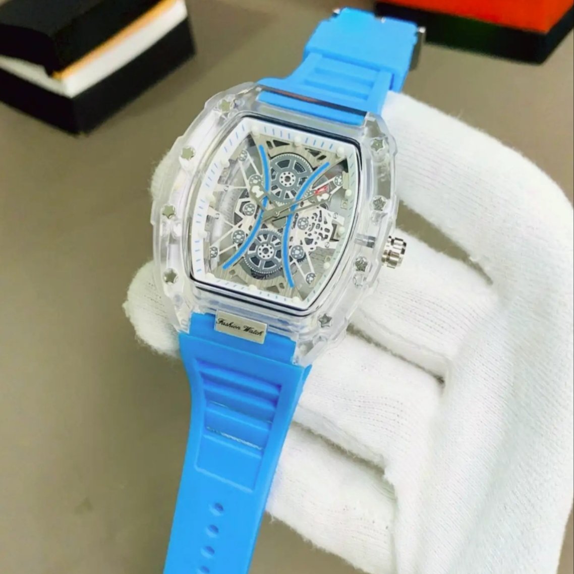 Transparent Skeleton Electric Blue Sports Watch